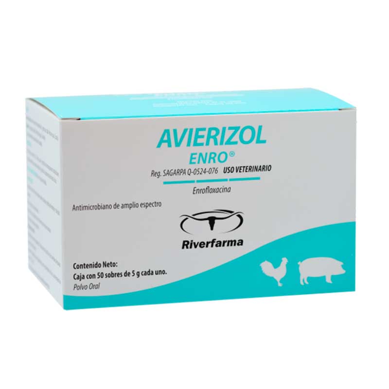 Avierizol-Enro Caja con 50 Sobres de 5 g c/u - Robles Veterinaria - Riverfarma