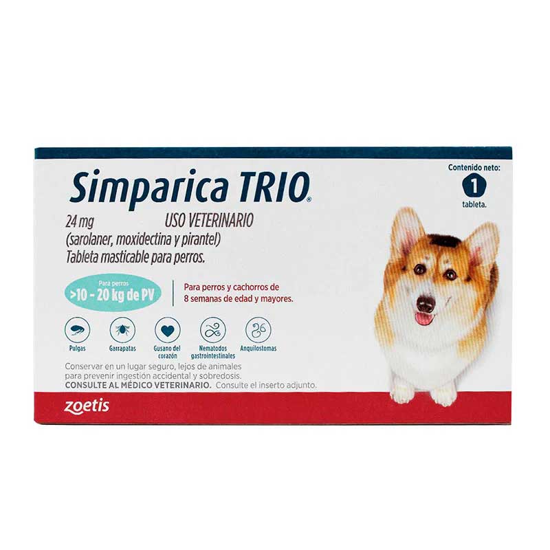 Simparica Trio 1 Tableta 10 - 20 kg - Robles Veterinaria - Zoetis