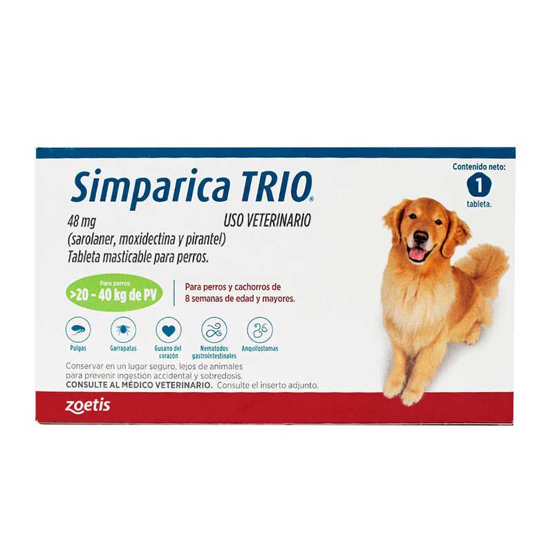 Simparica Trio 1 Tableta 20 - 40 kg - Robles Veterinaria - Zoetis