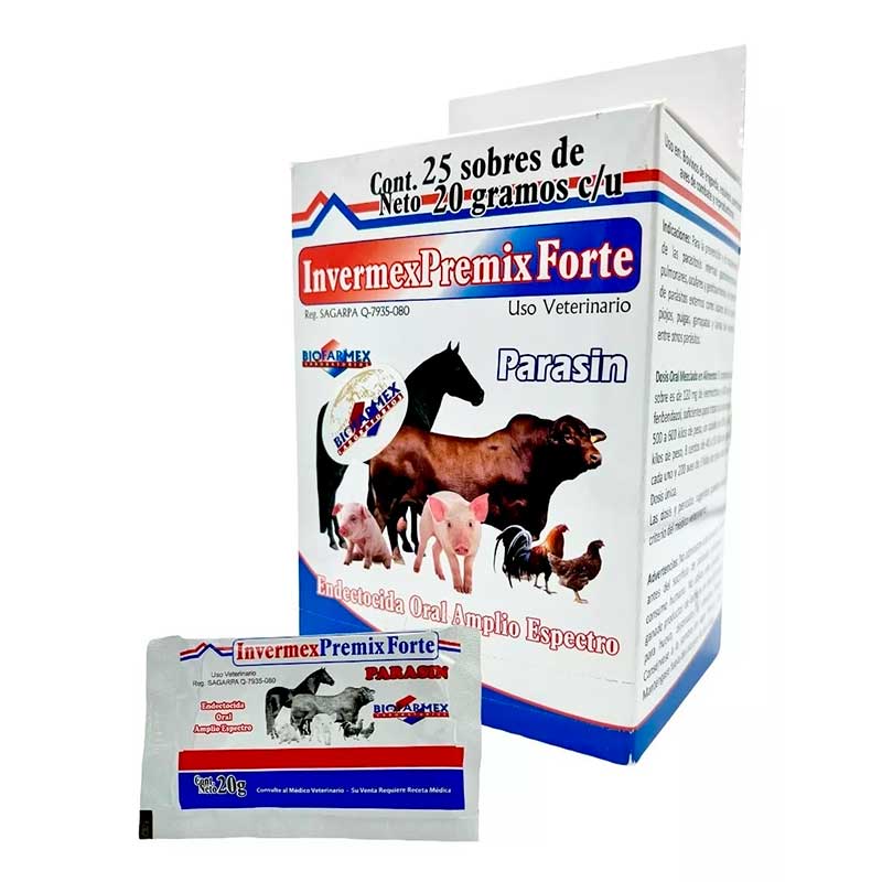 InvermexPremix Forte 25 Sobres de 20 g c/u - Robles Veterinaria - Biofarmex