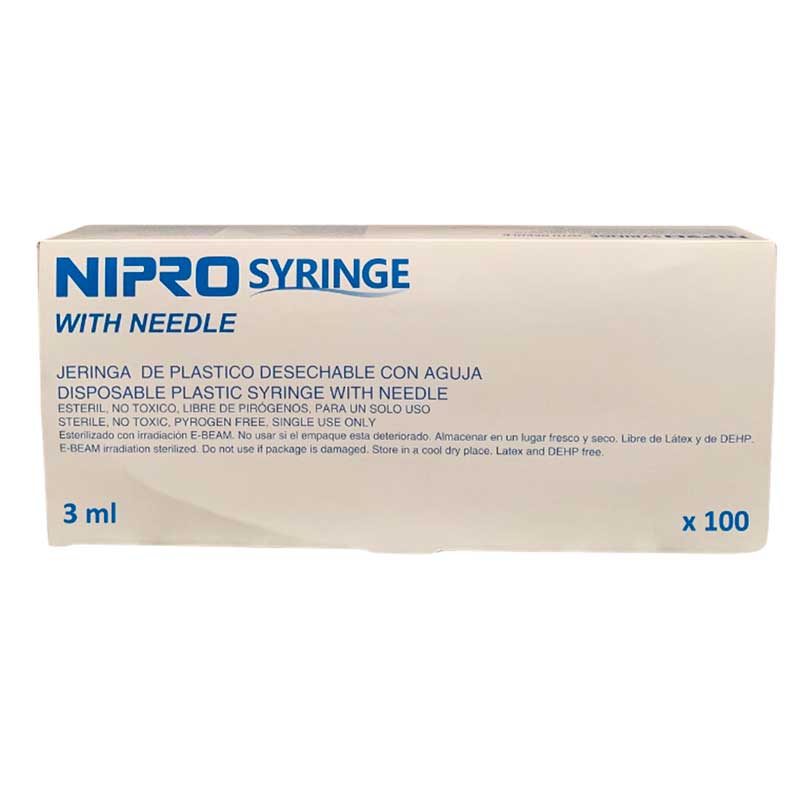 Jeringa Desechable Nipro 3 ml 22G x 32 mm 100 piezas - Robles Veterinaria - Nipro