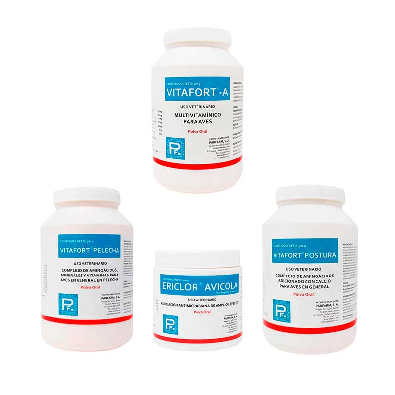 Pack Vitafort 500 g c/u (A, Postura, Pelecha) + Ericlor 100 g - Robles Veterinaria