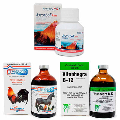 Vitamina B12/5,500 100 ml + Vitanhegra 100 ml + Ascorbol Plus 100 Tabletas - Robles Veterinaria