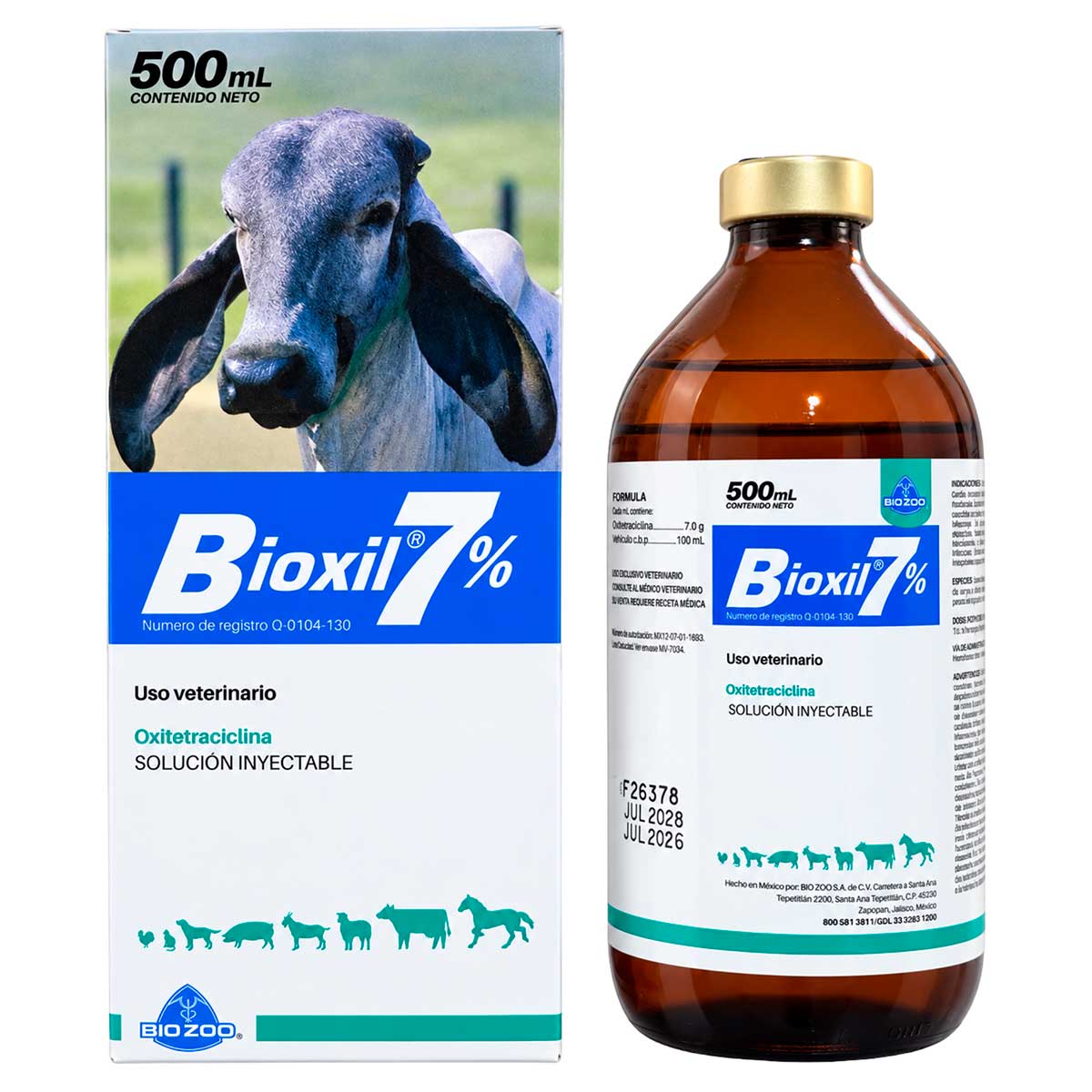 Bioxil 7% 500 ml - Oxitetraciclina 7% - Solución Inyectable - Bio Zoo
