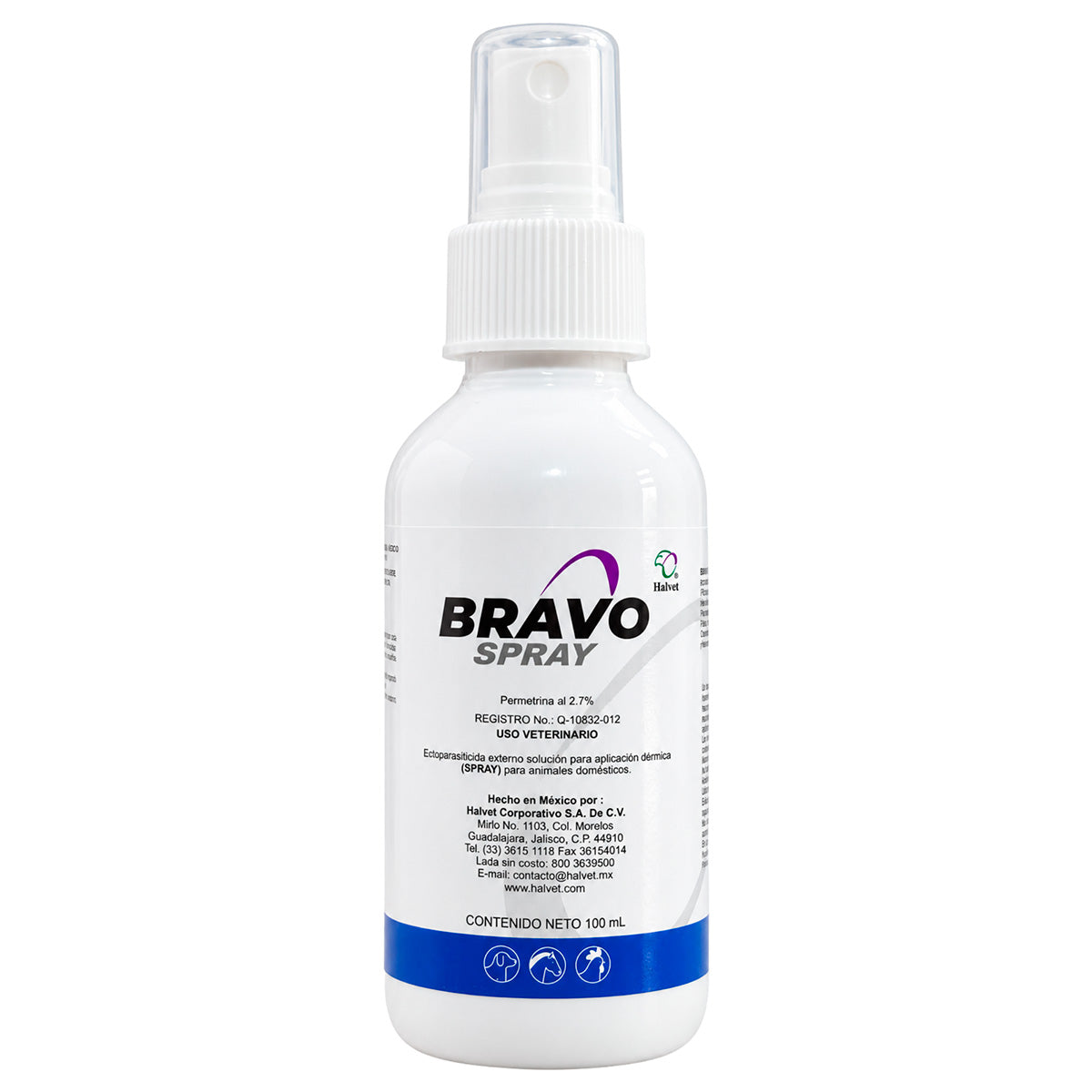 Bravo Spray 100 ml - Ectoparasiticida Externo para Animales Domésticos - Halvet