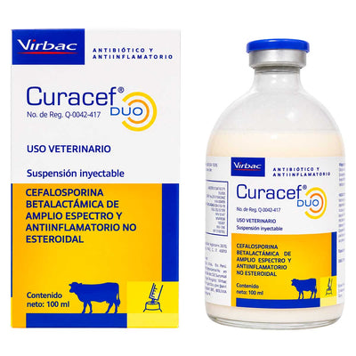 Curacef Duo 100 ml - Antibiótico y Antiinflamatorio para Bovinos - Solución Inyectable - Virbac
