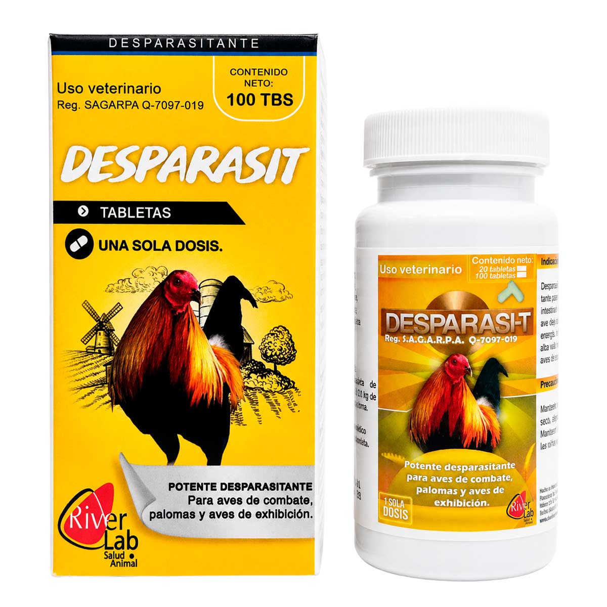 Desparasit 100 Tabletas - Desparasitante para Aves de Combate, Palomas y Aves de Exhibición - Una Sola Dosis - RiverLab