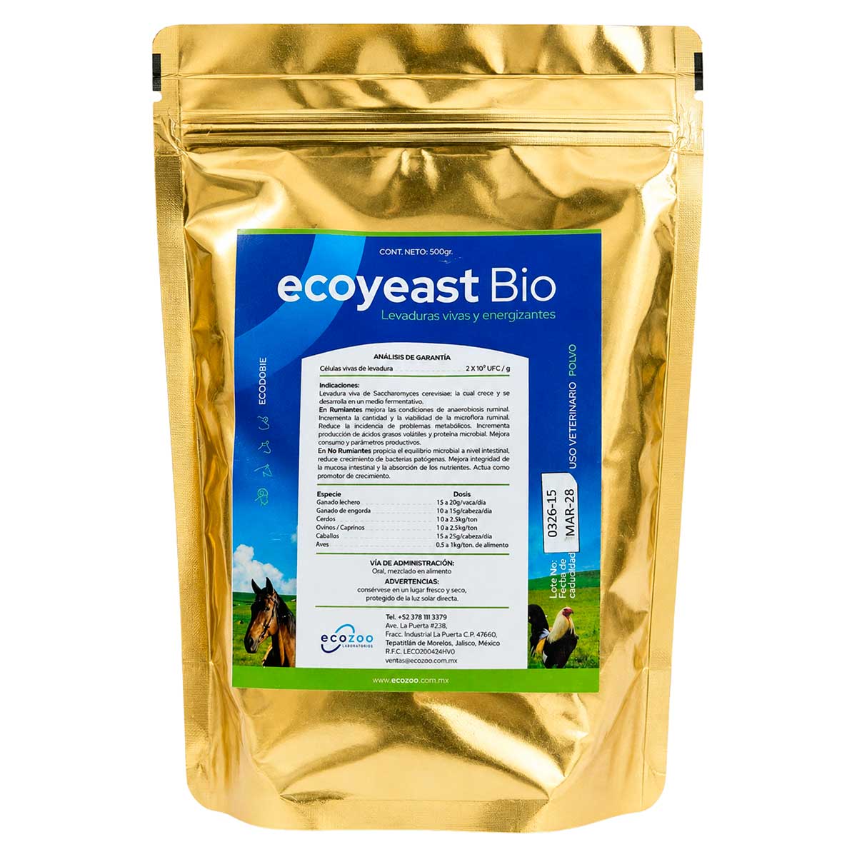 Ecoyeast Bio 500 g - Levaduras vivas y energizantes - Ecozoo