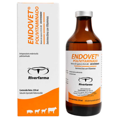 Endovet Polivitaminado 250 ml - Antiparasitario Endectocida Polivitaminado - Ivermectina con Vitaminas - Solución Inyectable - Riverfarma