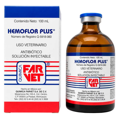 Hemoflor Plus 100 ml - Antibiótico Veterinario - Solución Inyectable - Farvet