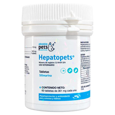 Hepatopets 60 Tabletas - Hepatoprotector y Antioxidante para Caninos y Felinos - Tabletas - Silimarina - Aranda Pets