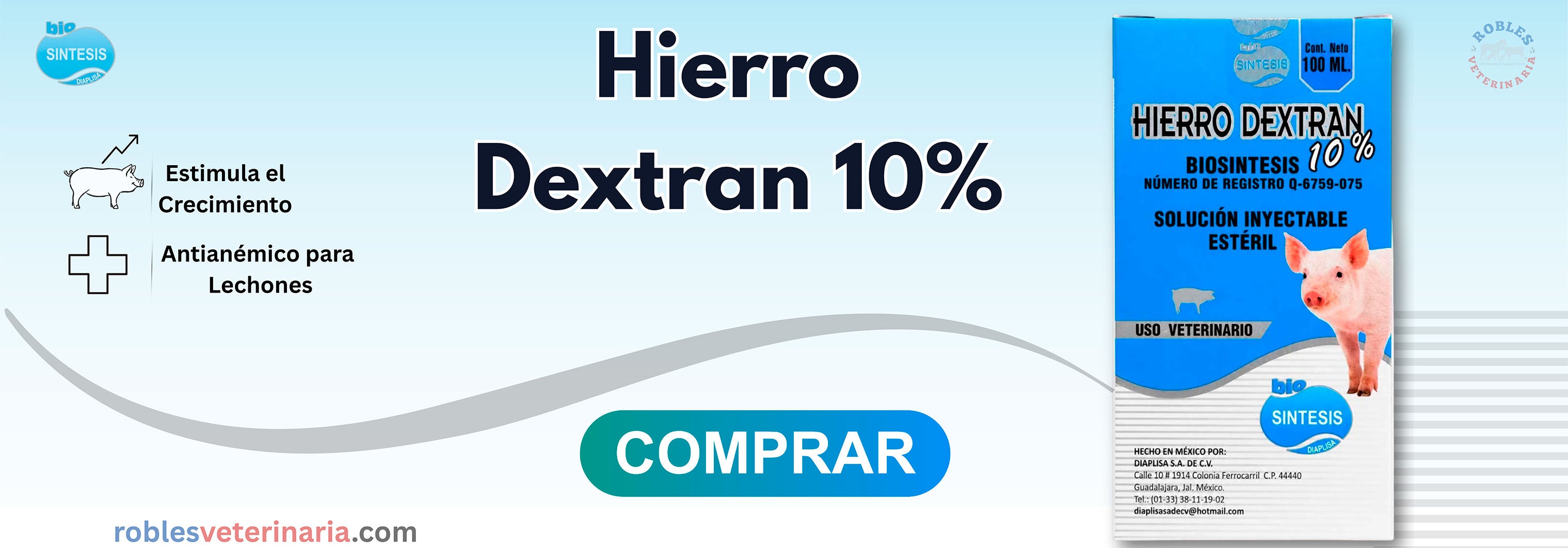 Hierro Dextran 10% 100 ml - Antianémico para Lechones - Estimula el Crecimiento - Diaplisa