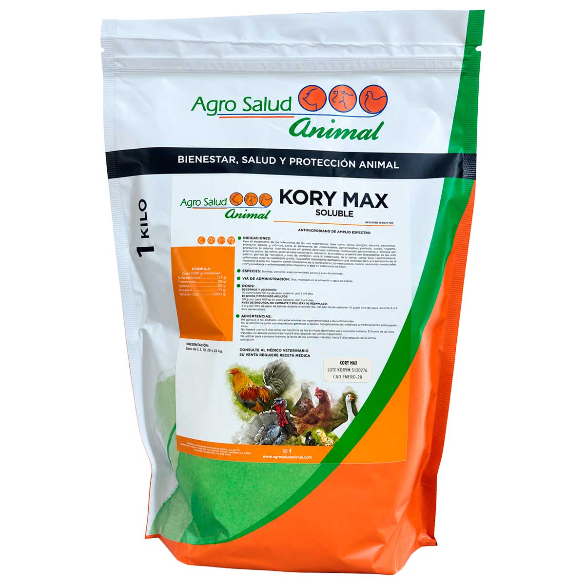 Kory Max 1 kg - Antibiótico con Expectorante - Soluble - Agro Salud Animal