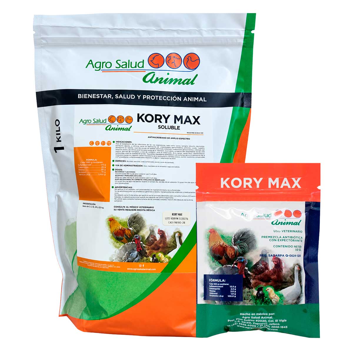 Kory Max 1 kg y 50 g - Antibiótico con Expectorante - Agro Salud Animal