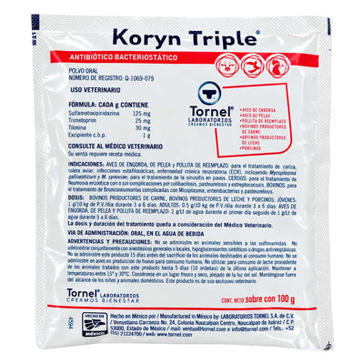 Koryn Triple 100 g - Antibiótico Bacteriostático para Aves, Cerdos y Bovinos - Tornel