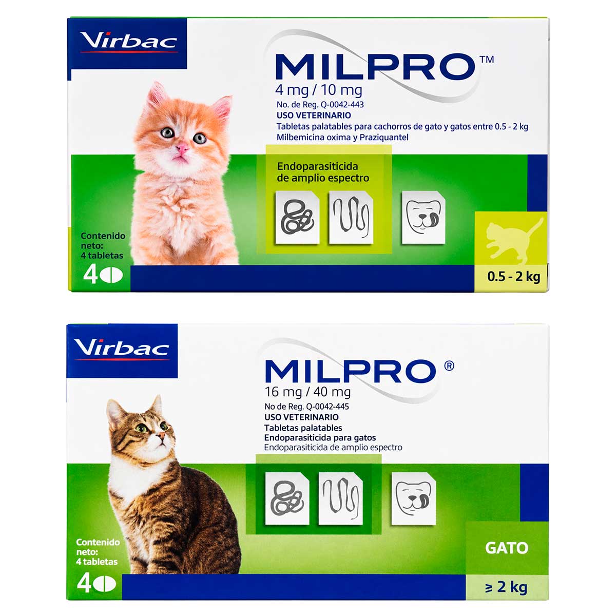 Milpro Gatos 4 Tabletas - Desparasitante Interno para Gatos - Tabletas Palatables - Virbac