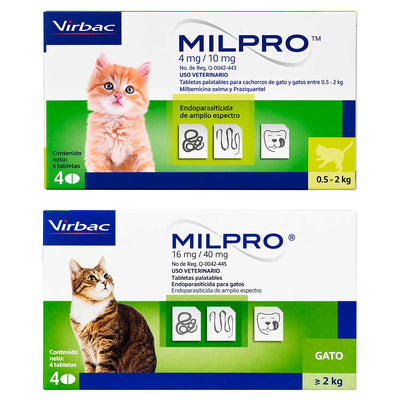 Milpro Gatos 4 Tabletas - Desparasitante Interno para Gatos - Tabletas Palatables - Virbac