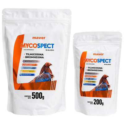 Mycospect 500 g y 200 g - Tilmicosina - Bromhexina - Polvo Oral para Aves - Maver
