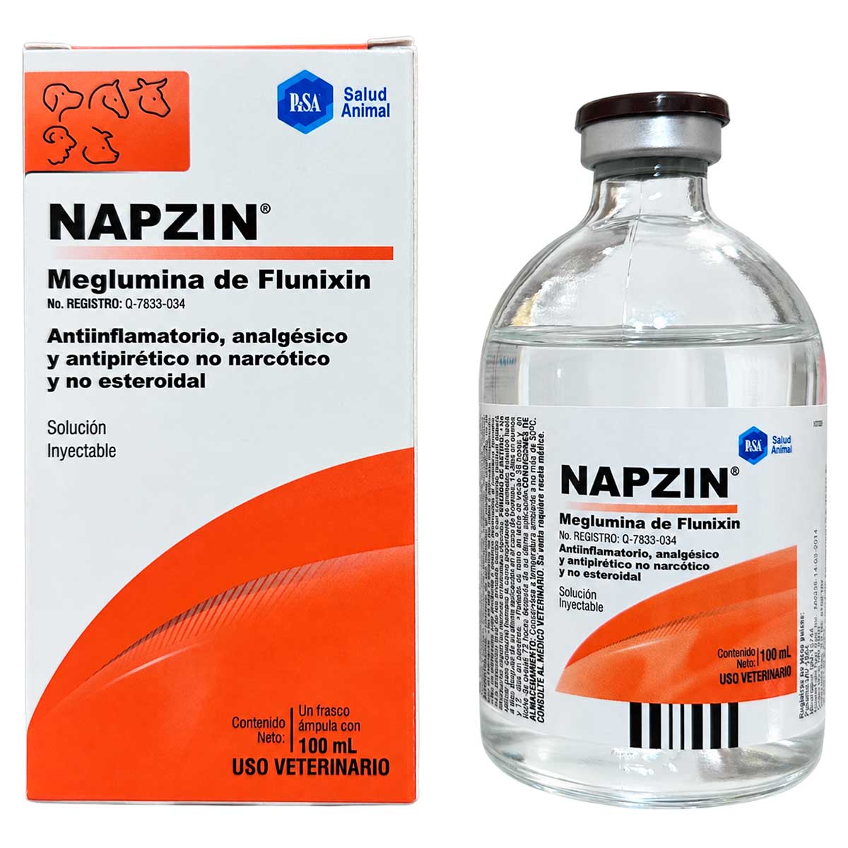 Napzin 100 ml - Antiinflamatorio, Analgésico y Antipirético Veterinario - Solución Inyectable - PiSA Agropecuaria