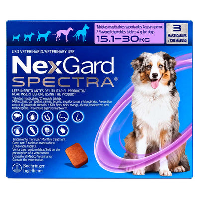 NexGard Spectra 15.1 - 30 kg - Caja con 3 Tabletas Masticables para Perros - Boehringer Ingelheim