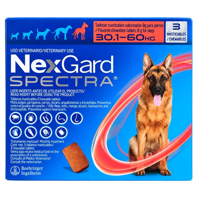 NexGard Spectra 30.1 - 60 kg - Caja con 3 Tabletas Masticables para Perros - Boehringer Ingelheim