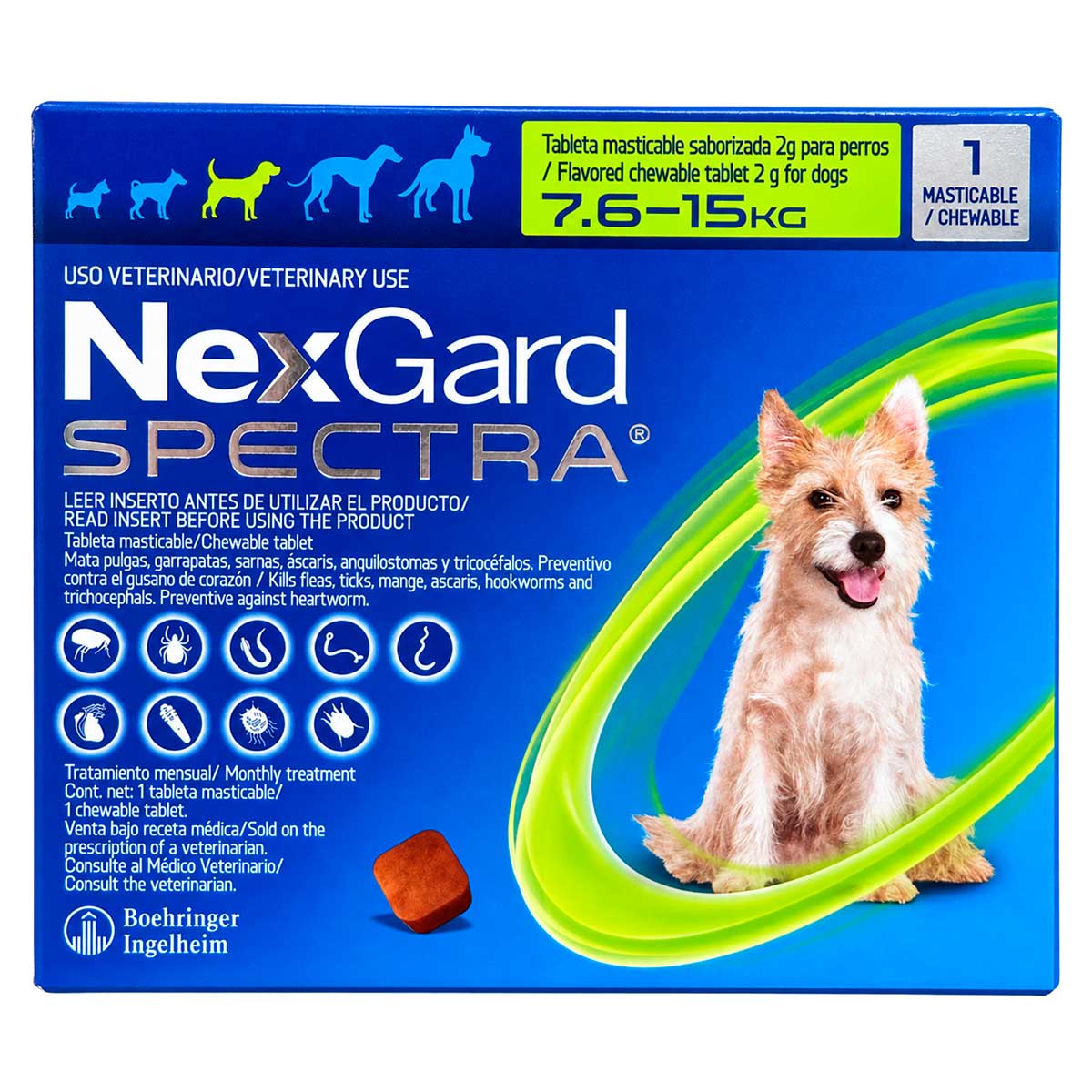 NexGard Spectra 7.6 - 15 kg - Caja con 1 Tableta Masticable para Perros - Boehringer Ingelheim