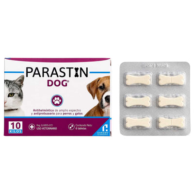 Parastin Dog 10 kg Caja con 6 Tabletas - Desparasitante para Perros y Gatos - Chinoin Veterinaria
