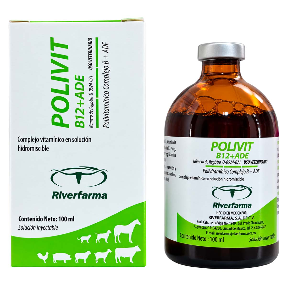 Polivit B12 + ADE 100 ml - Complejo Vitamínico Hidromiscible - Solución Inyectable - Riverfarma