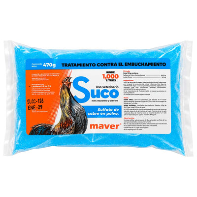 Suco 470 g - Tratamiento Contra el Embuchamiento en Aves - Sulfato de Cobre en Polvo - Maver