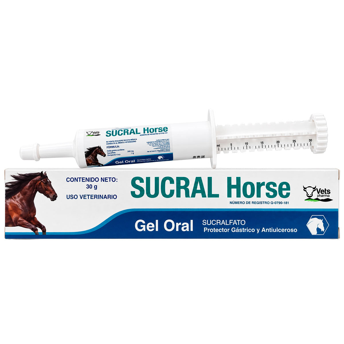 Sucral Horse Jeringa de 30 g - Protector Gástrico y Antiulceroso para Equinos - Gel Oral - Vets Pharma