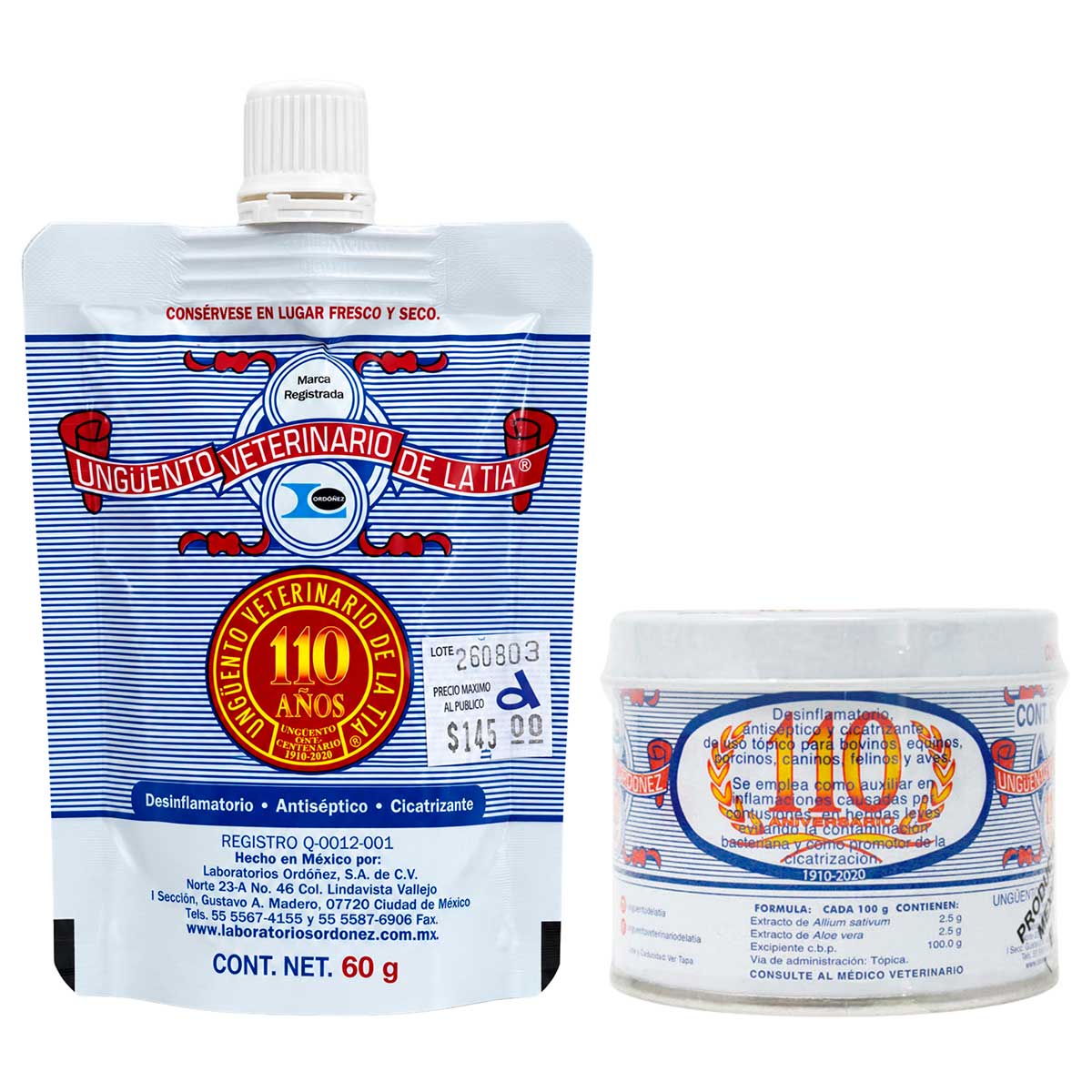 Ungüento Veterinario de la Tía 60 g - Tarro 60 g - Doypack 60 g - Desinflamatorio - Antiséptico - Cicatrizante - Laboratorios Ordoñez
