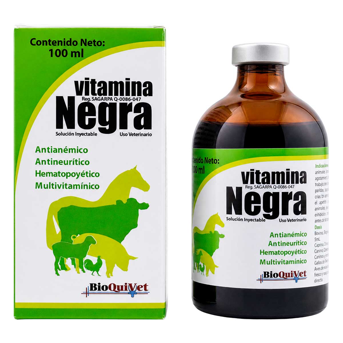 Vitamina Negra 100 ml - Antianémico, Antineurítico, Hematopoyético y Multivitamínico - BioQuiVet