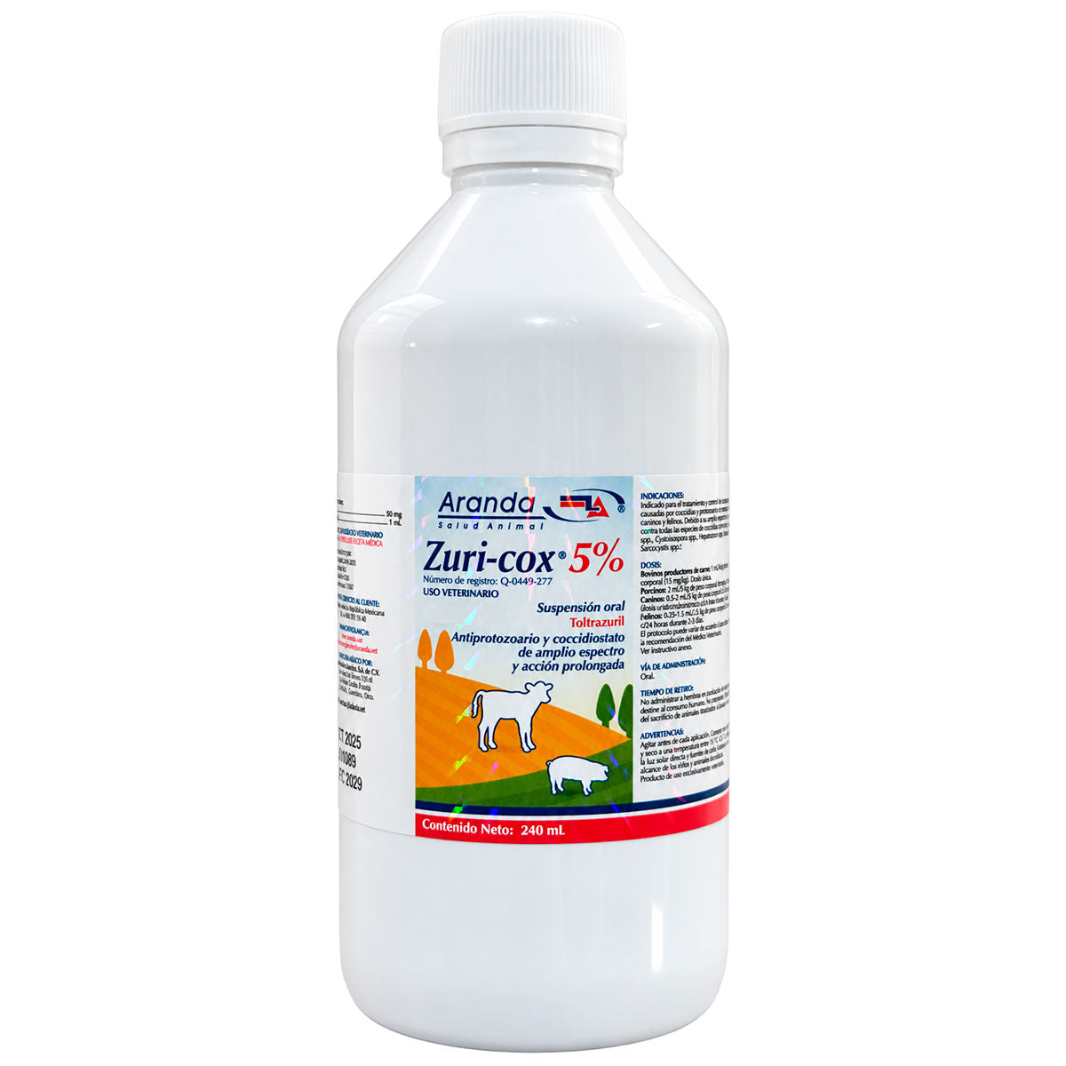 Zuri-cox 5% 240 ml - Antiprotozoario y Coccidiostato de Amplio Espectro - Toltrazuril 5% - Aranda