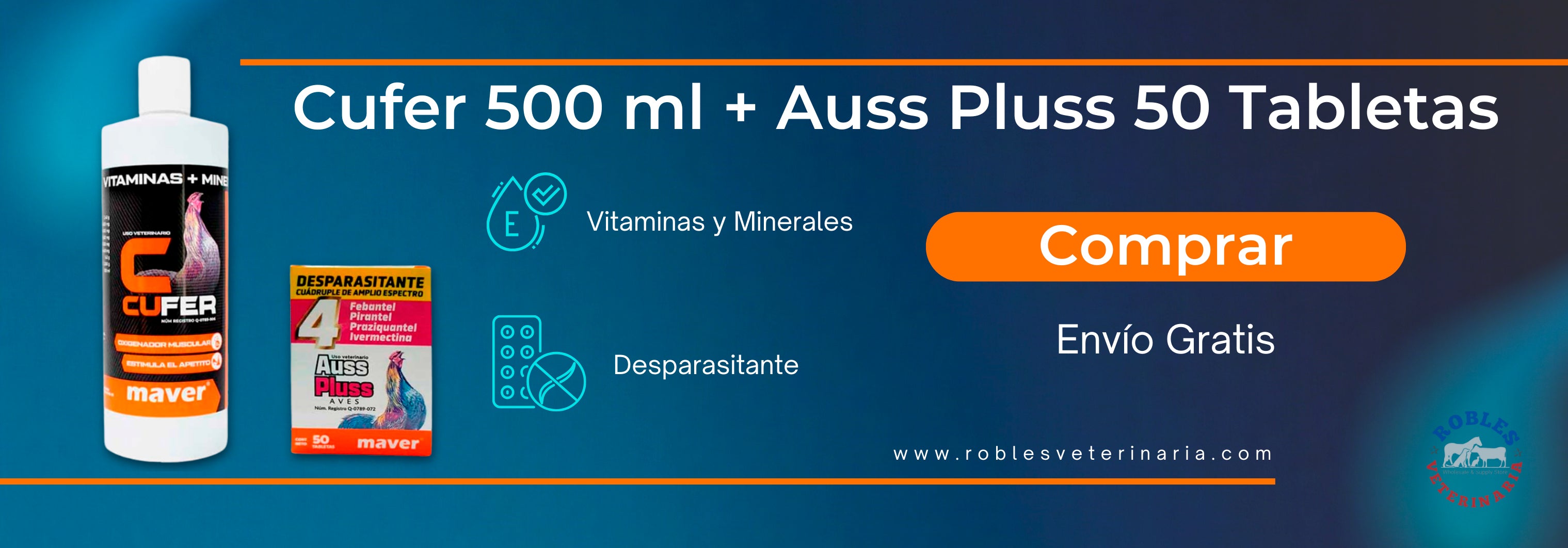 Cufer 500 ml + Auss Pluss 50 tabletas | Robles Veterinaria