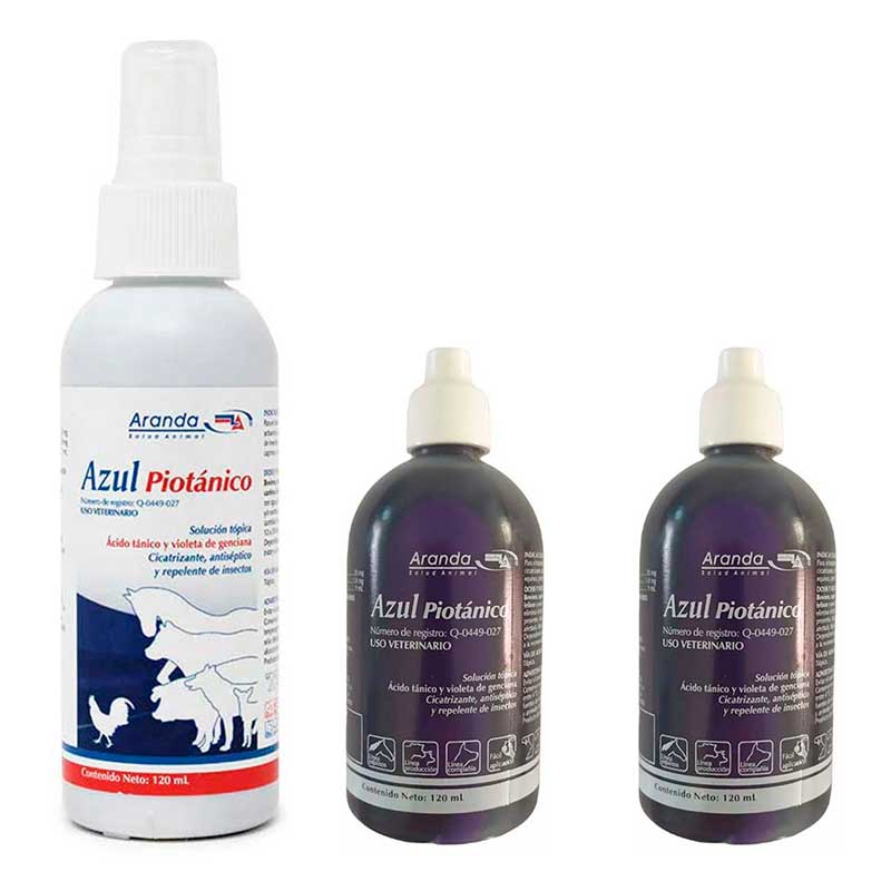 Azul Piotánico Spray 120 ml + 2 Azul Piotánico Gotero 120 ml c/u - Robles Veterinaria