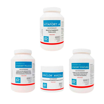 Pack Vitafort 500 g c/u (A, Postura, Pelecha) + Ericlor 100 g - Robles Veterinaria
