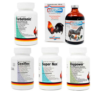 Paquete para Aves (B12, Coxiflex, Super Nux, Oxypower, Turbotonic) - Robles Veterinaria