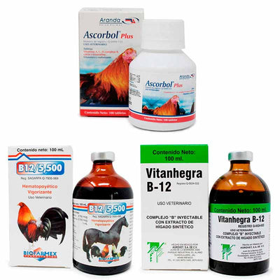Vitamina B12/5,500 100 ml + Vitanhegra 100 ml + Ascorbol Plus 100 Tabletas  - Robles Veterinaria